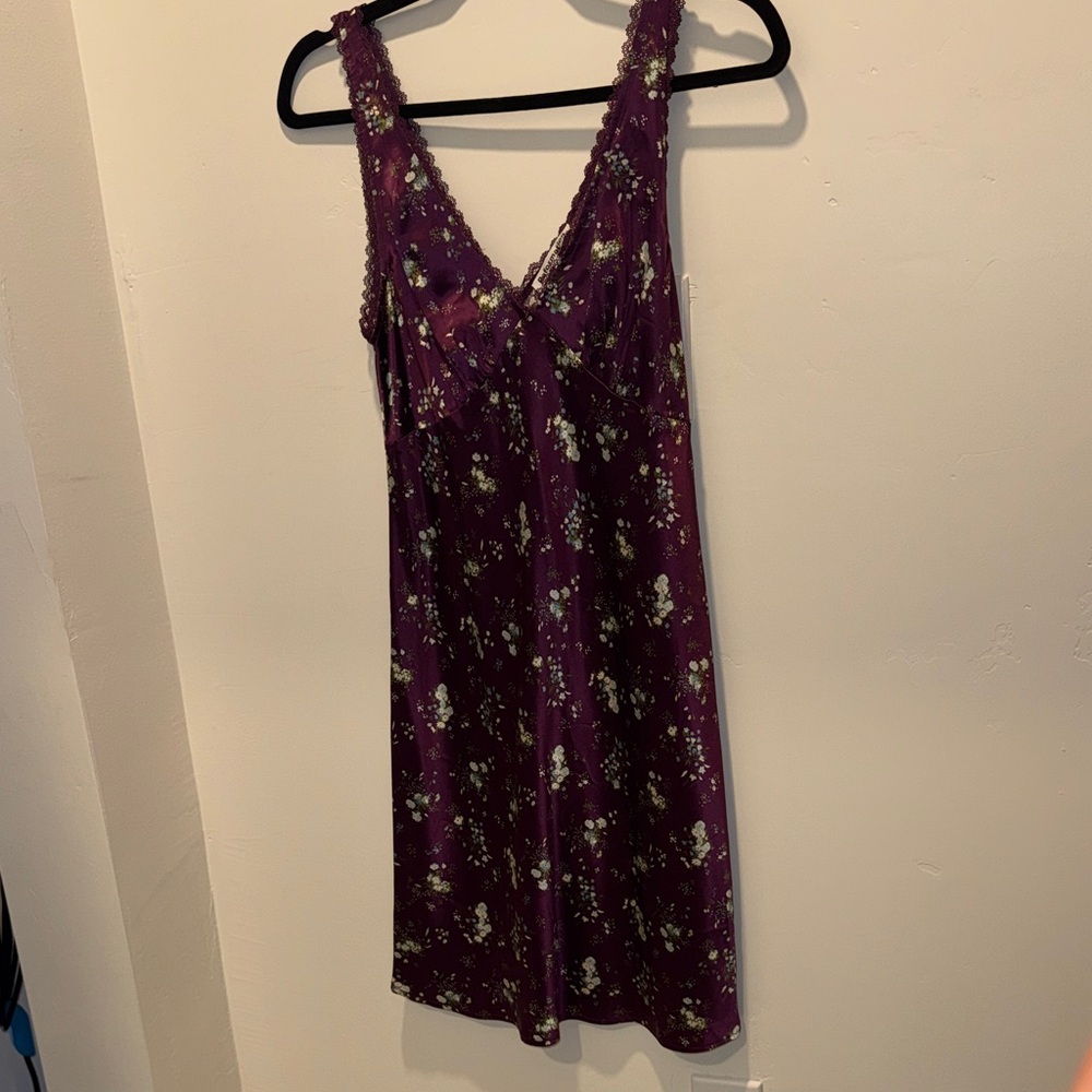 Reformation Lace-Trim Silk Slip Dress in Plum Floral